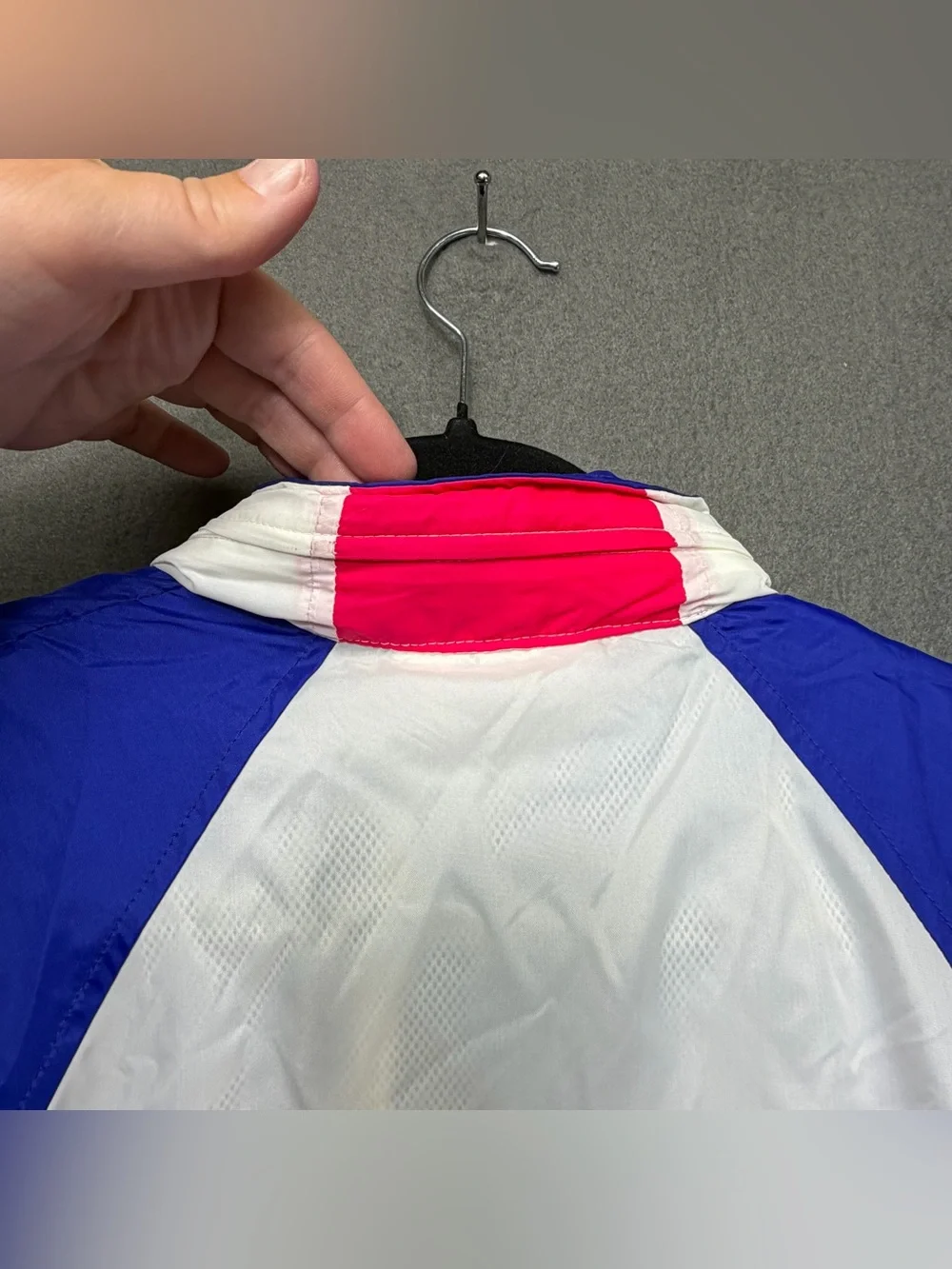 Vintage Nike XL Pink Grey Tag Colorblock Windbreaker Tucked With Hidden Hood